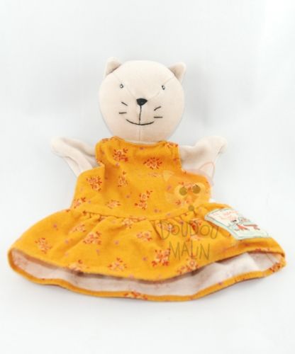  grande famille agathe chatte marionnette robe orange fleur chat 